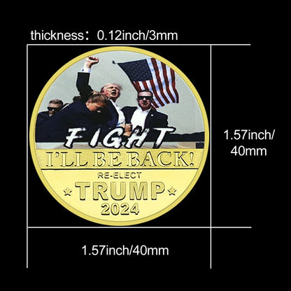 Donald Trump Friht Attempted Assassination Gilded Commemorative Coins US President Never Surrender Badge Collect Gift