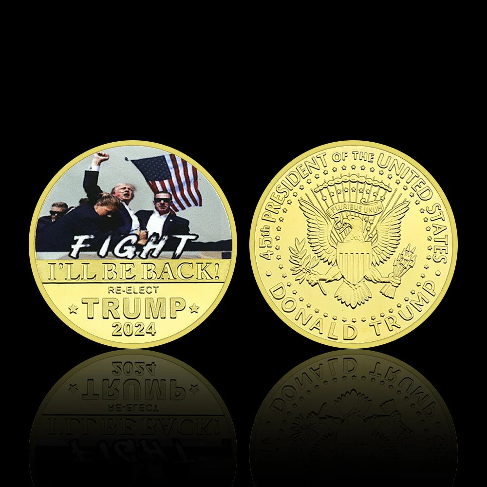 Donald Trump Friht Attempted Assassination Gilded Commemorative Coins US President Never Surrender Badge Collect Gift